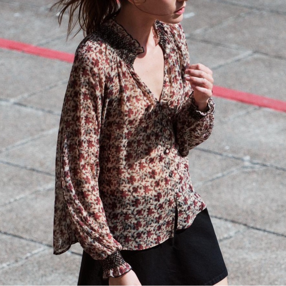 ZARA SMOCKED PRINTED BLOUSE- Multicolored